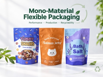 Mono-material flexible pouches made from a single material family